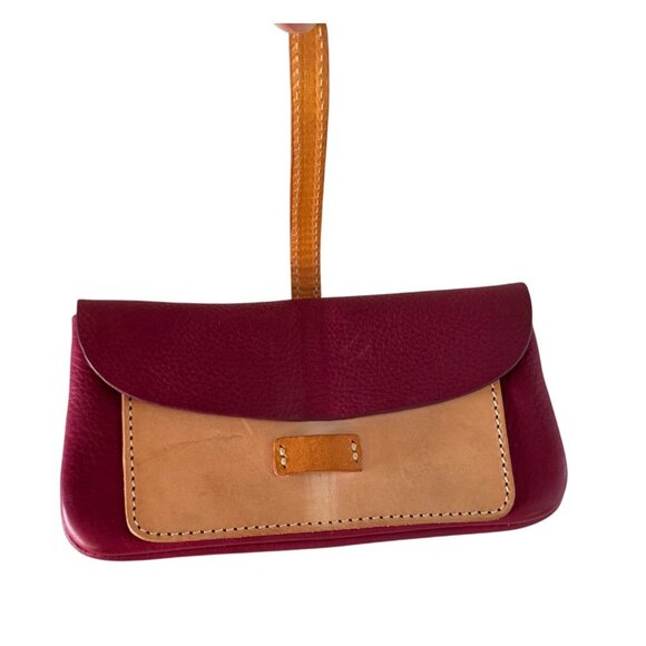 Handmade Leather Clutch Wallet Tan & Burgundy Zipper Interior Compact Design - Picture 2 of 10